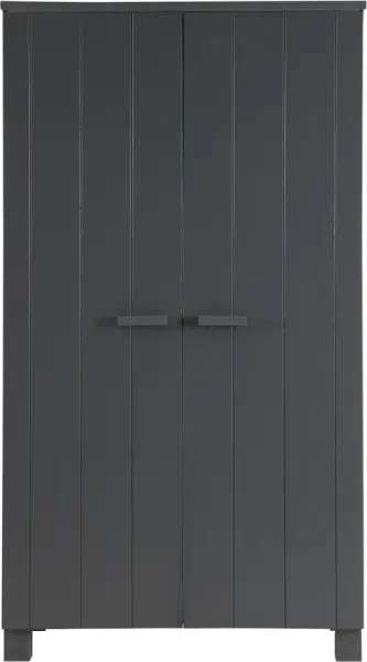 Dennis, Klædeskab, mørkegrå, H202x55x111 cm, fyrretræ
