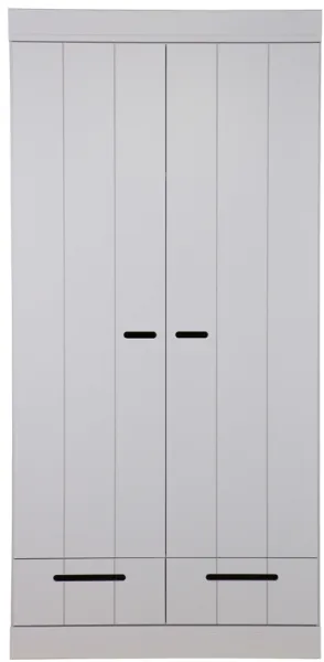 Connect, Klædeskab, 2 låger og 2 skuffer, grå, H195x53x94 cm, fyrretræ